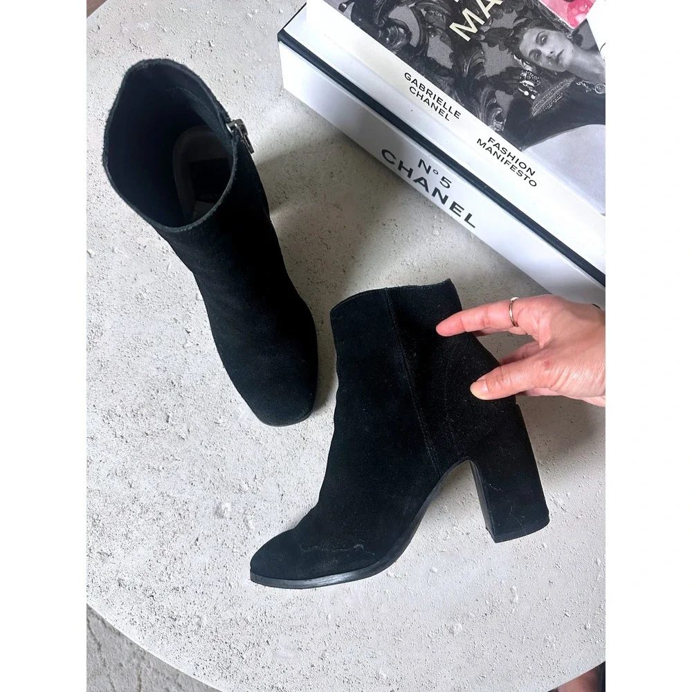 Dolce Vita Black‎ Suede Square Toe Block Heel Ankle Boots Side Zip 6.5